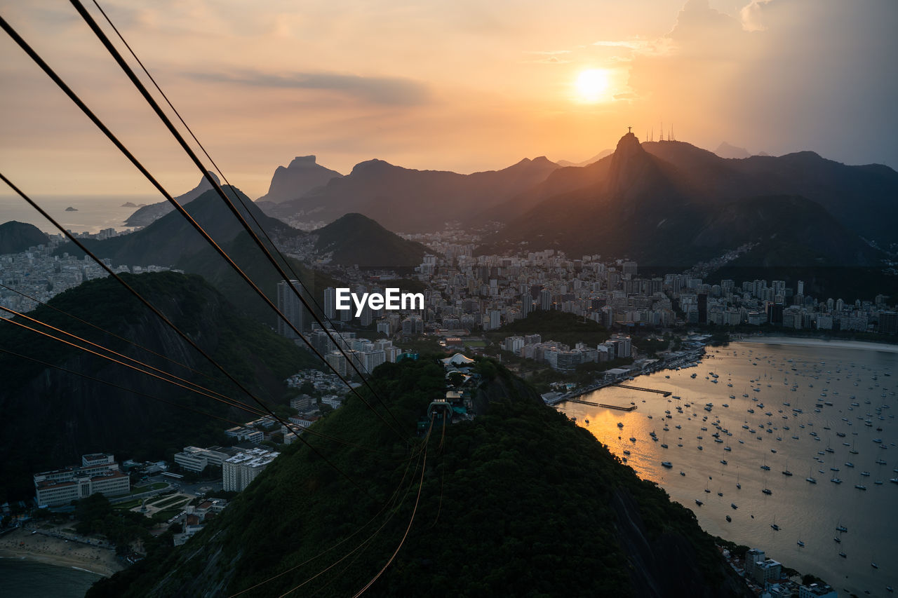 Sunset view from the famous sugarloaf mountain towards the city of rio de janeiro, brazil