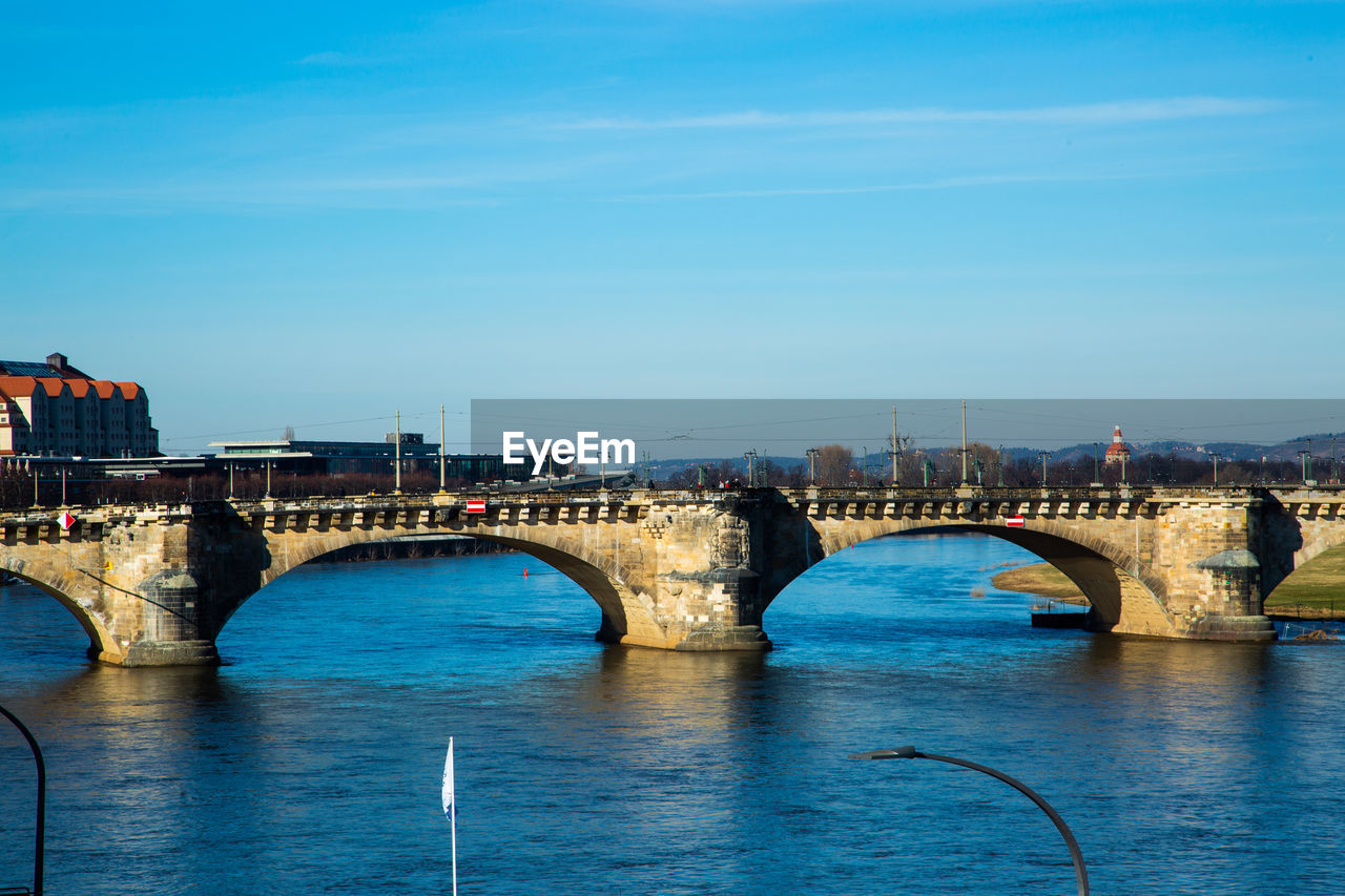 bridge, architecture, built structure, water, transportation, arch, sky, city, arch bridge, river, nature, travel destinations, building exterior, reflection, blue, no people, dusk, travel, cityscape, waterfront, landmark, outdoors, aqueduct, cloud, day, tourism