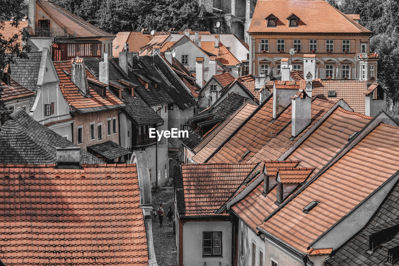 High angle view of buildings in city