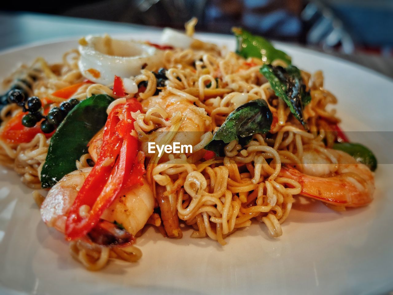 Close-up of noodles served in plate