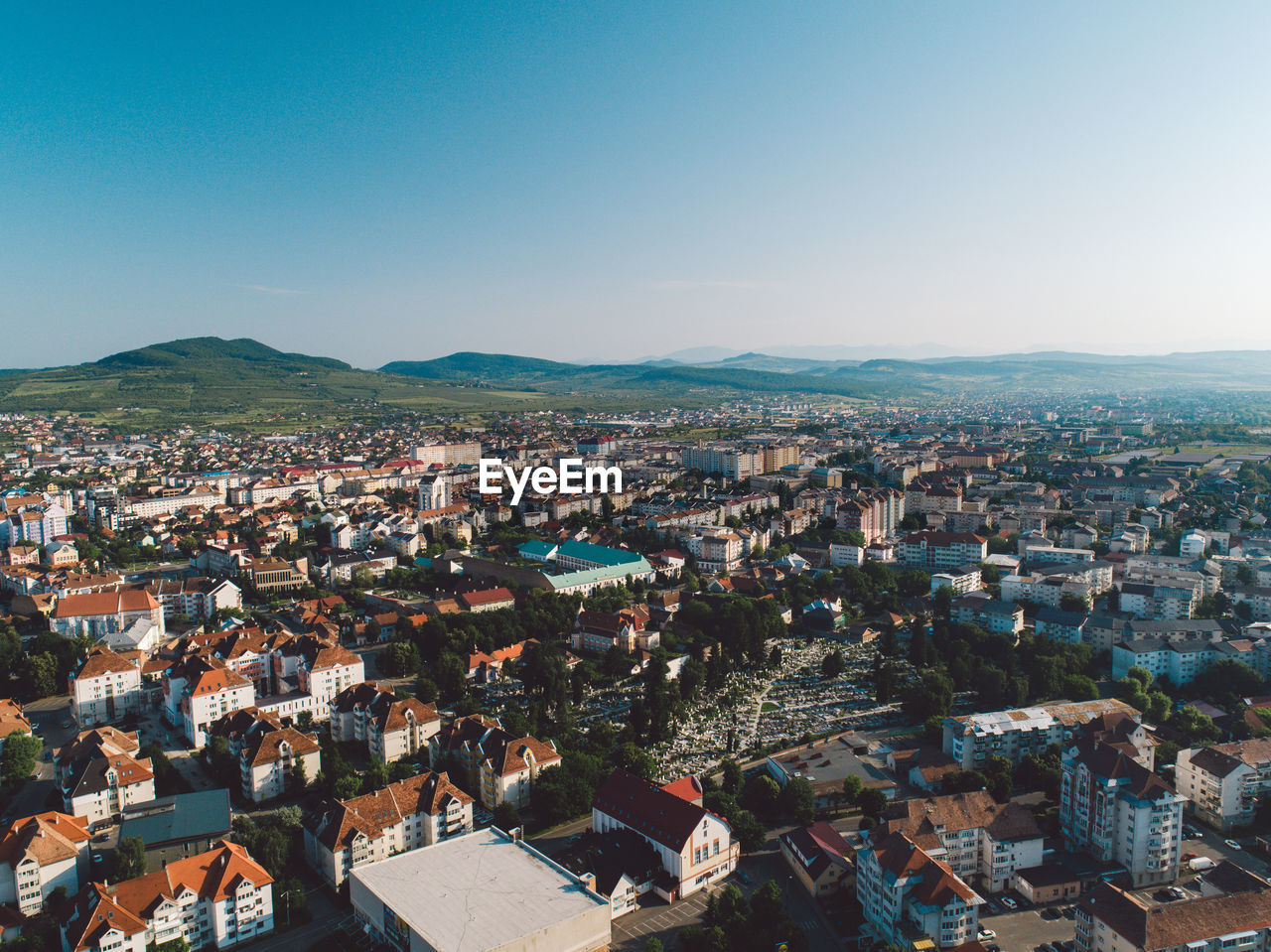 High angle shot of townscape against sky