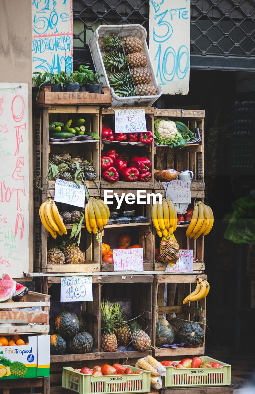 Various vegetables for sale at market stall