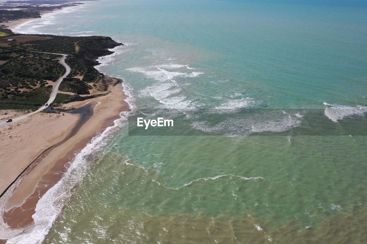 High angle view from the drone of the beach