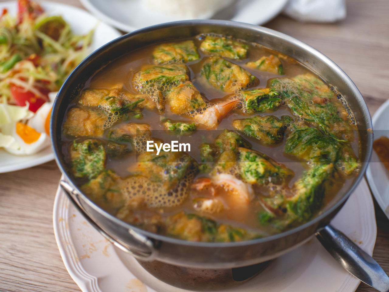 High angle view of food in bowl on table