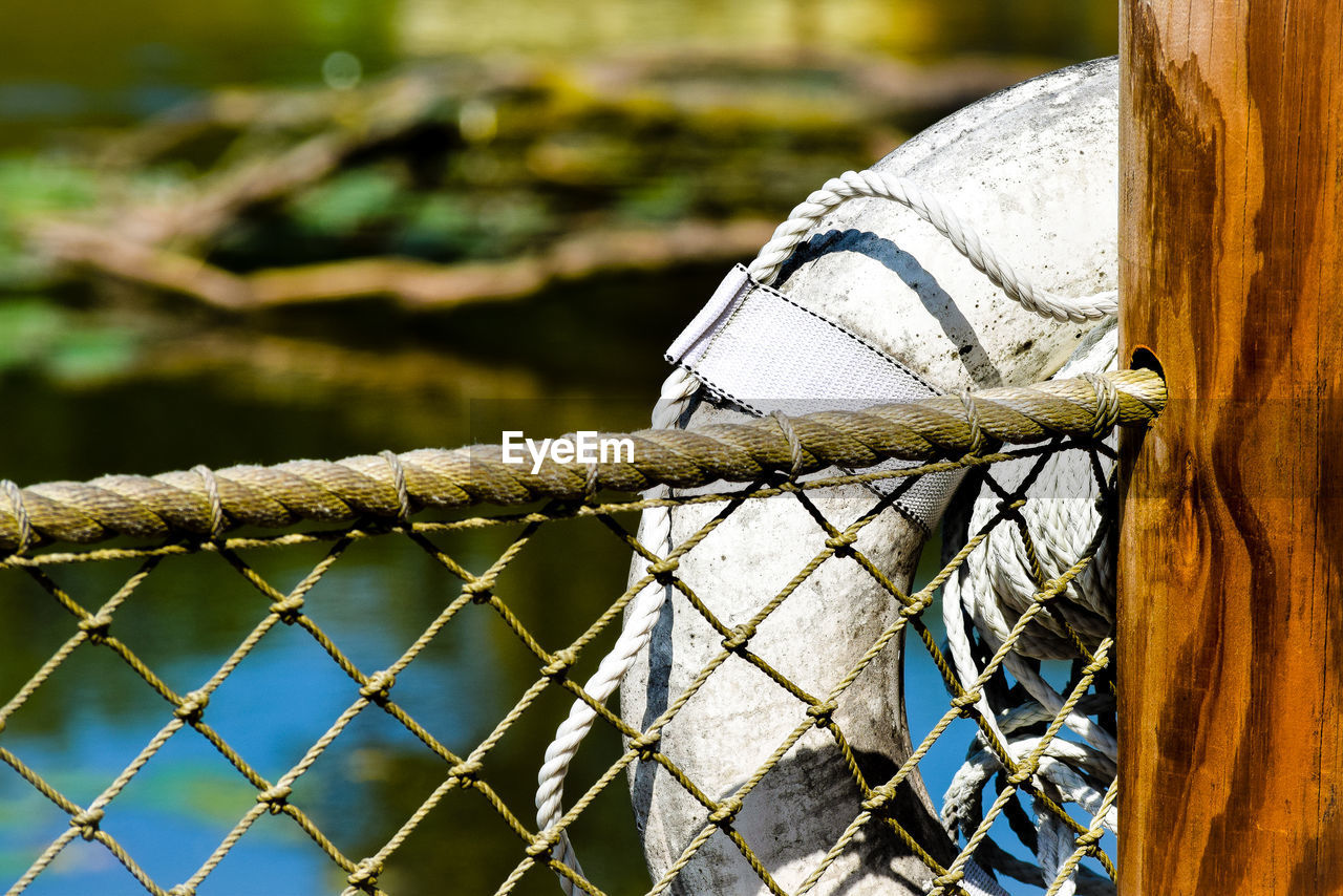 CLOSE-UP OF FISHING NET WITH WATER