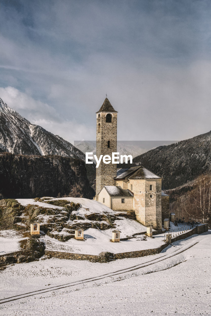 Church in rossura, switzerland during a winter day