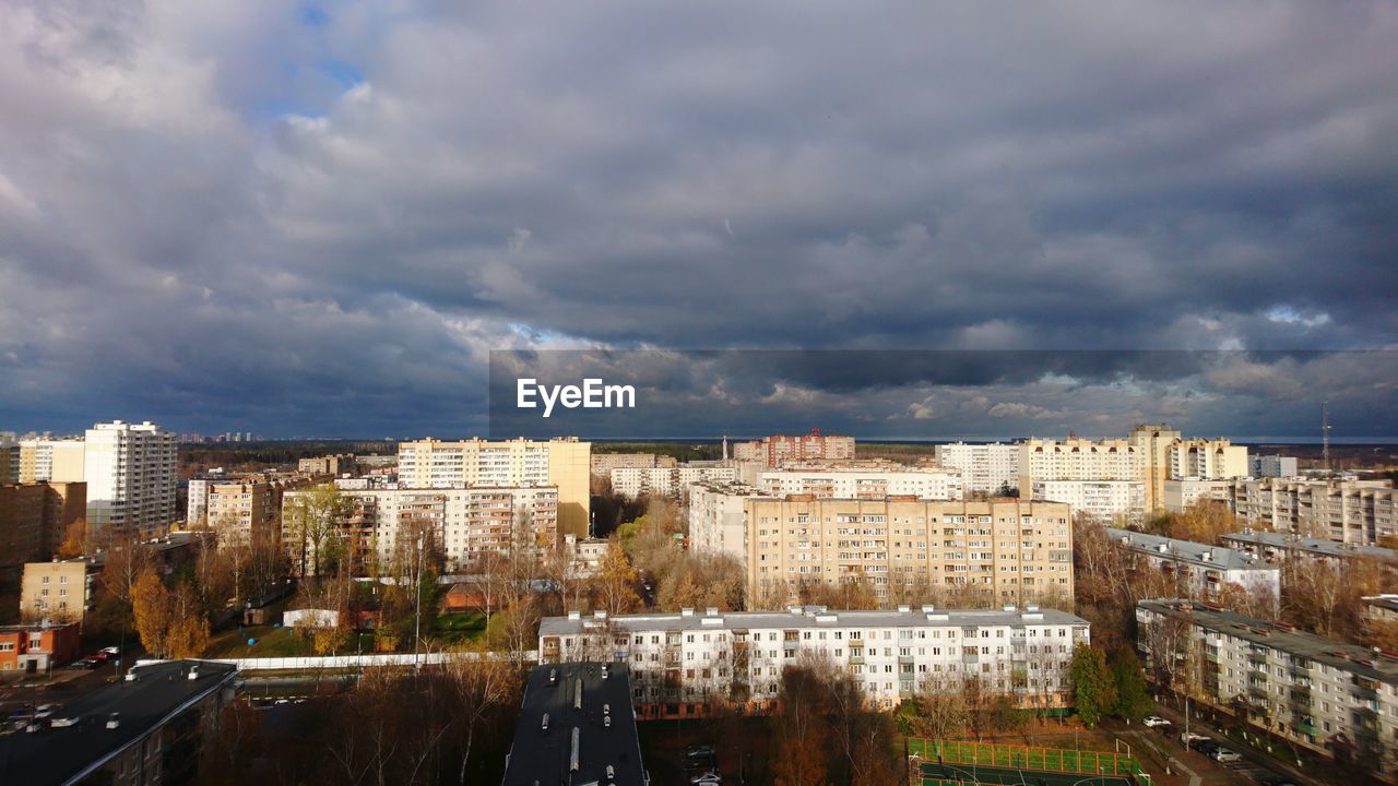 High angle view of buildings in city