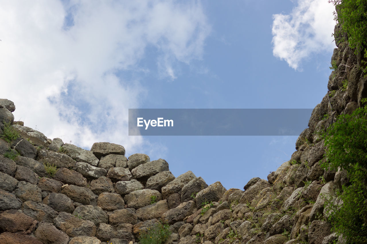 LOW ANGLE VIEW OF ROCK FORMATIONS AGAINST SKY