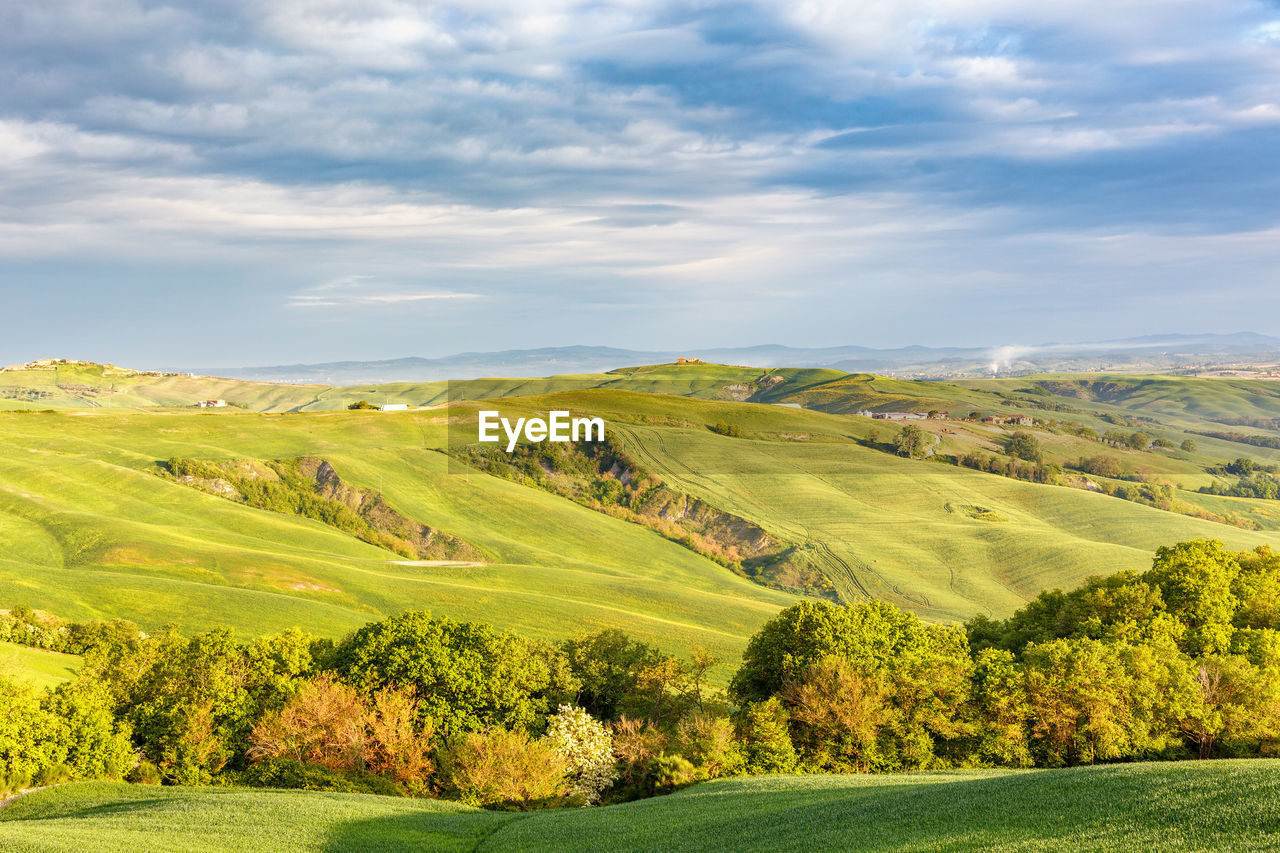 Italian rural landscape with fields in a valley