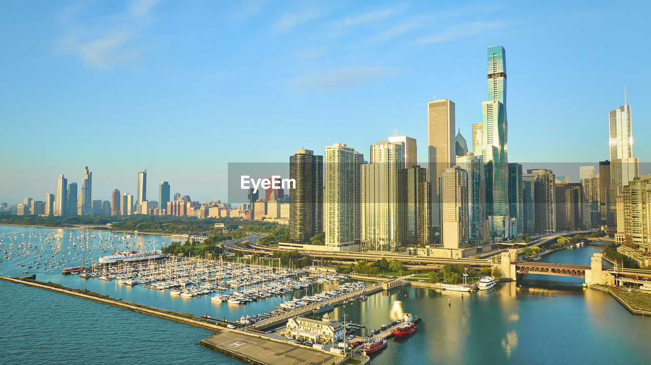 high angle view of city at waterfront