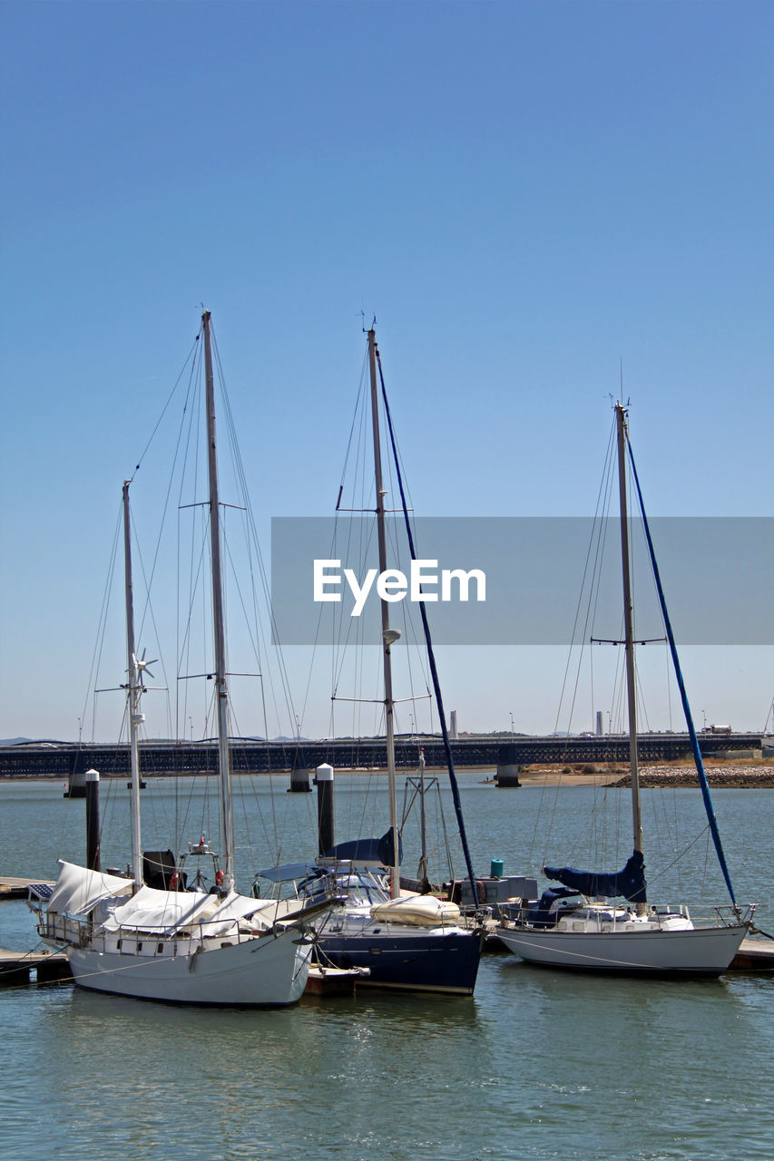 SAILBOATS IN SEA AGAINST CLEAR SKY