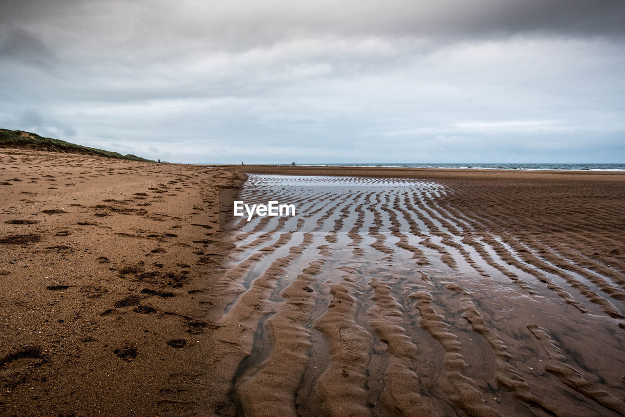 Scenic view of beach against cloudy sky