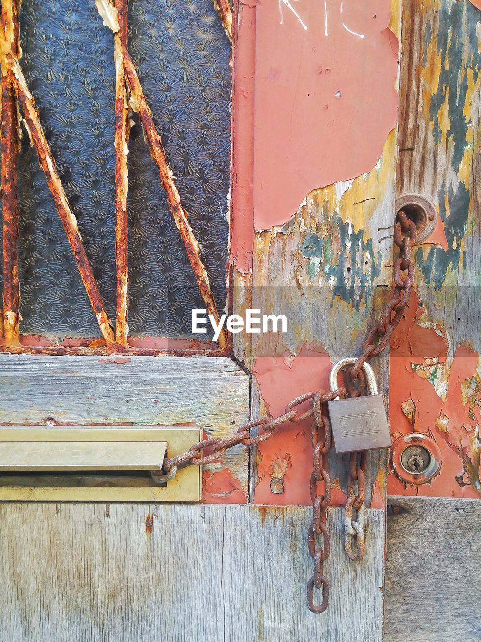 Close-up of locked old door