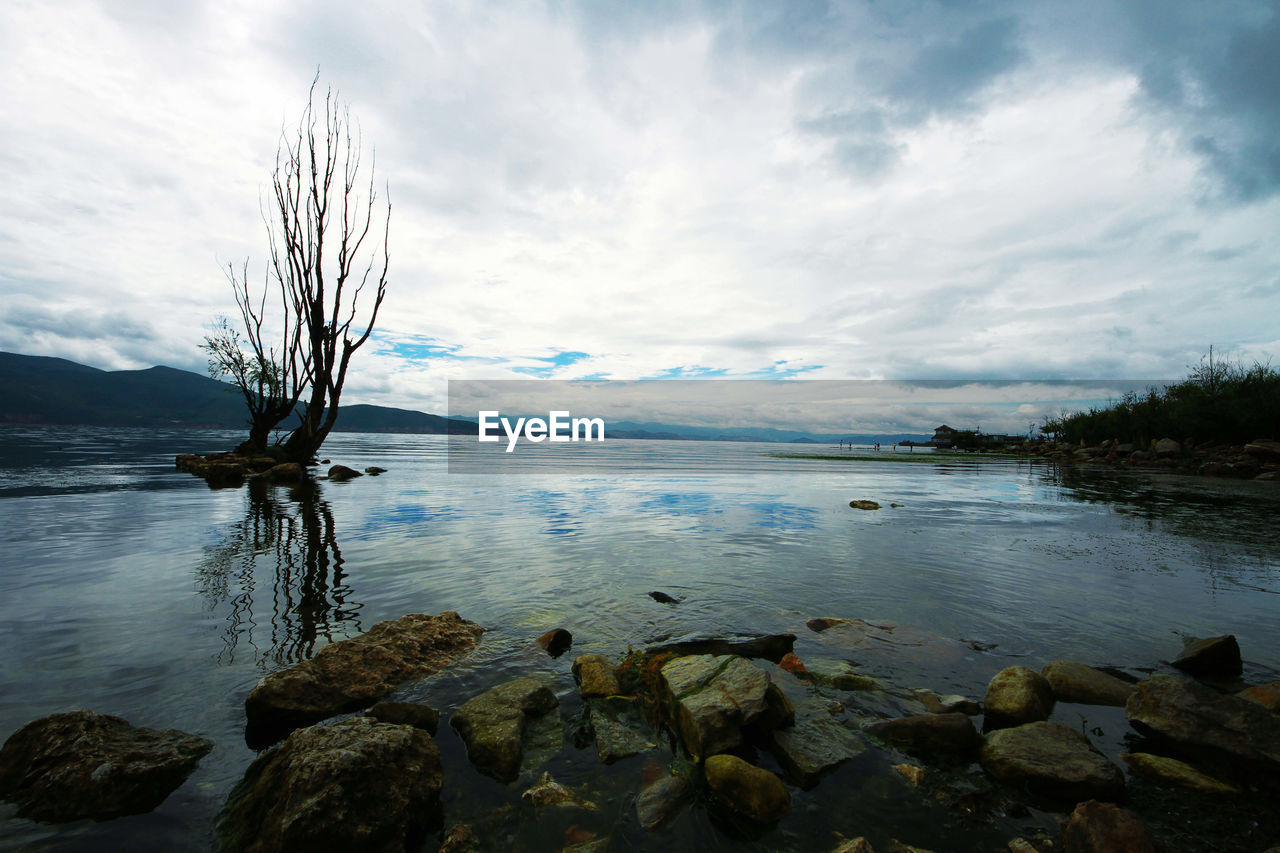 Scenic view of lake against sky