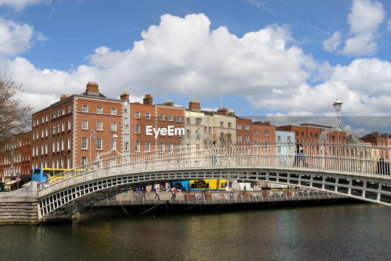 BRIDGE OVER RIVER AGAINST BUILDINGS IN CITY