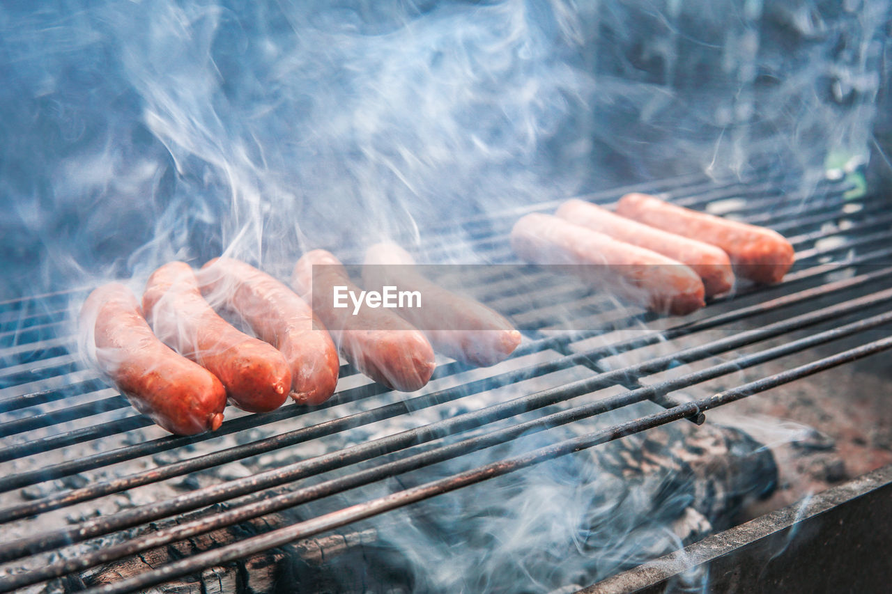 Close-up of food on barbecue grill