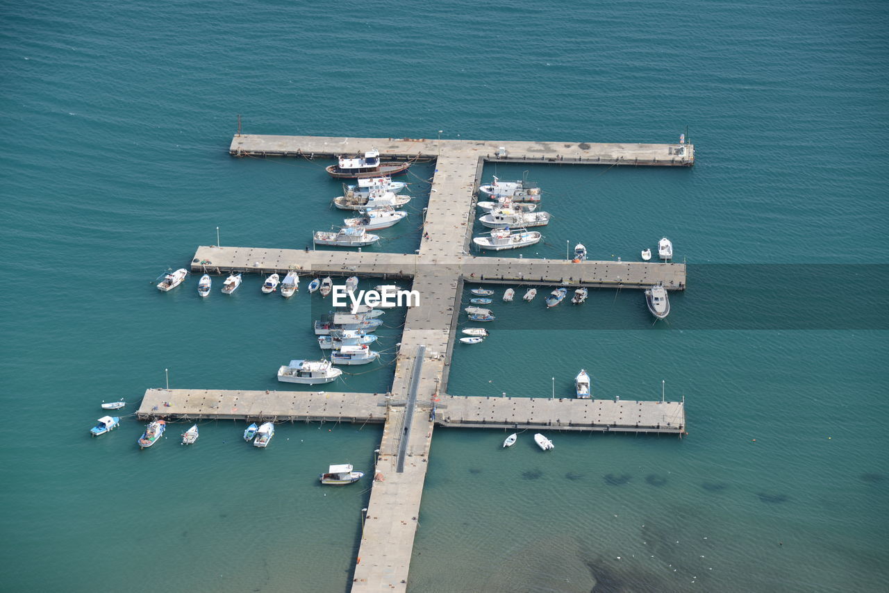 High angle view of ship in sea