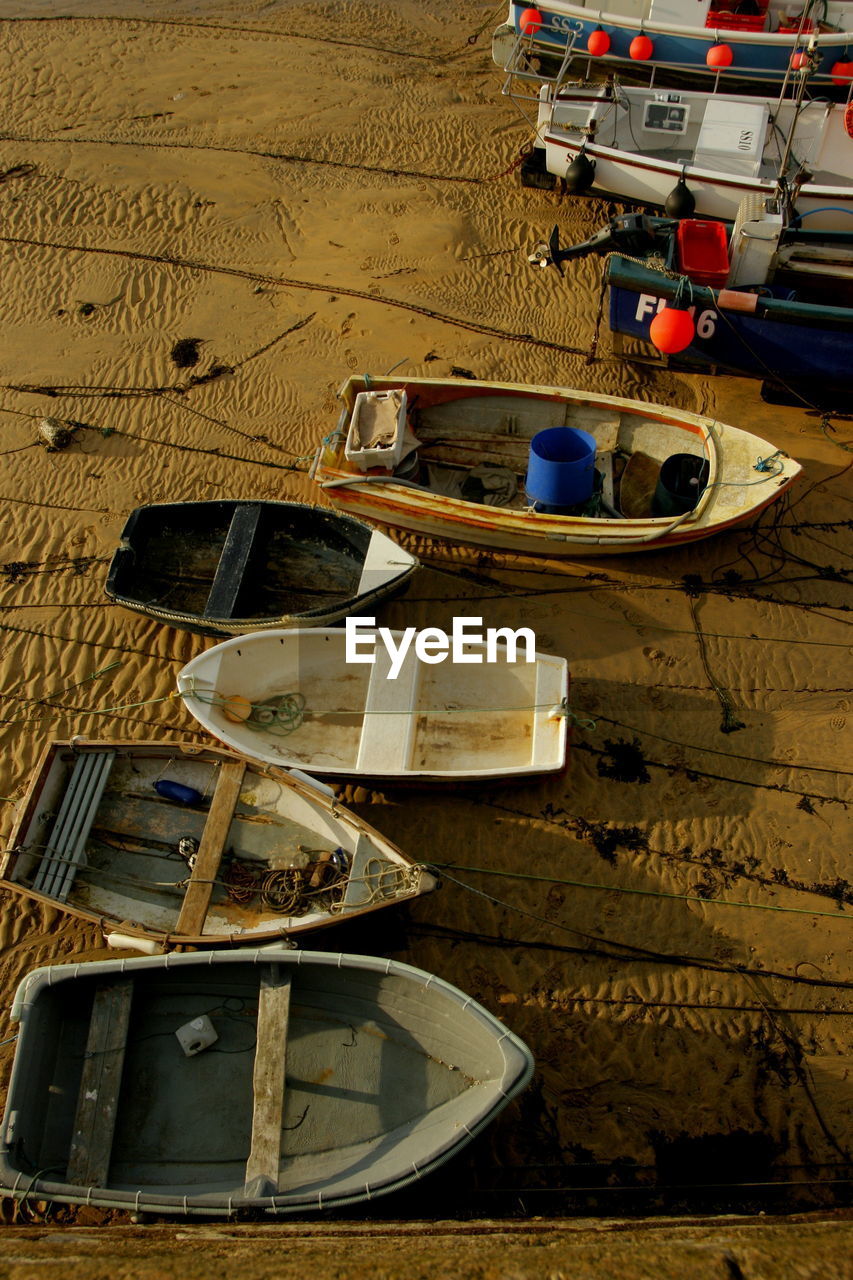 High angle view of boats at beach