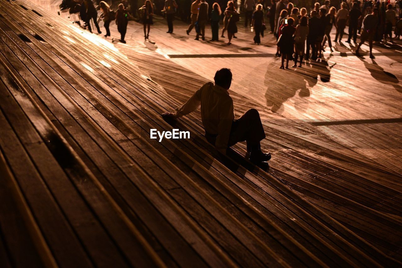 High angle view of people at osanbashi pier