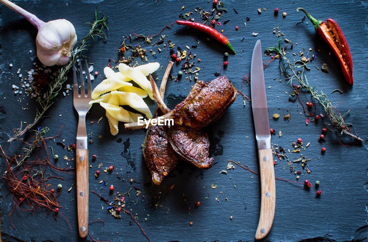 Directly above shot of ingredients on slate