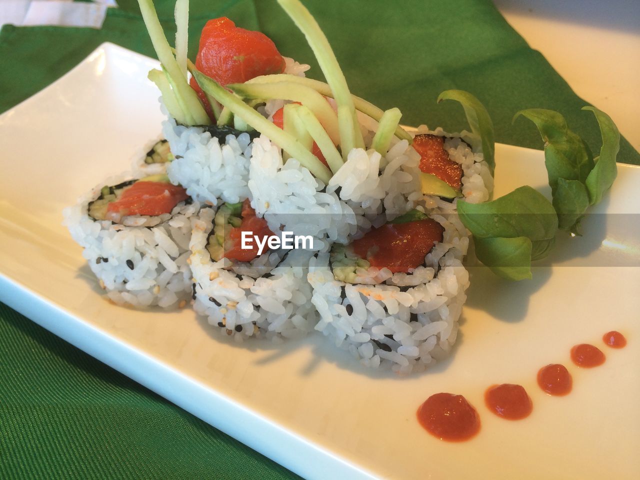 Close-up of sushi served in plate