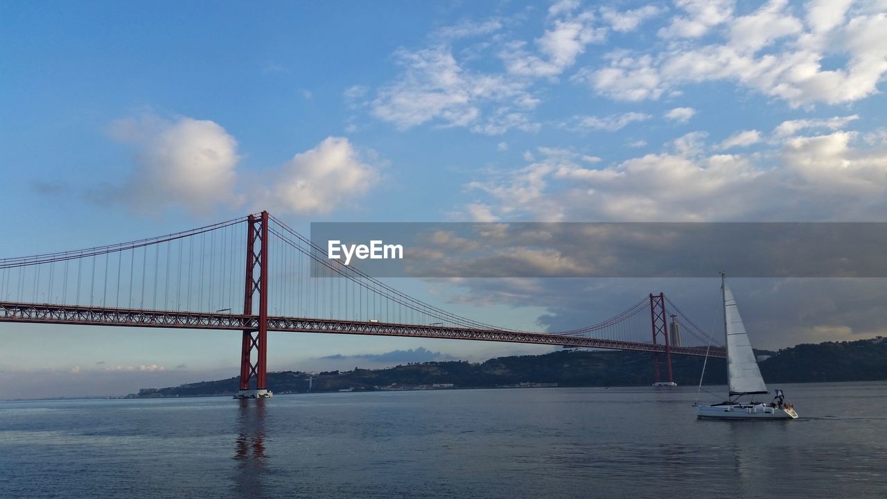 View of suspension bridge over sea