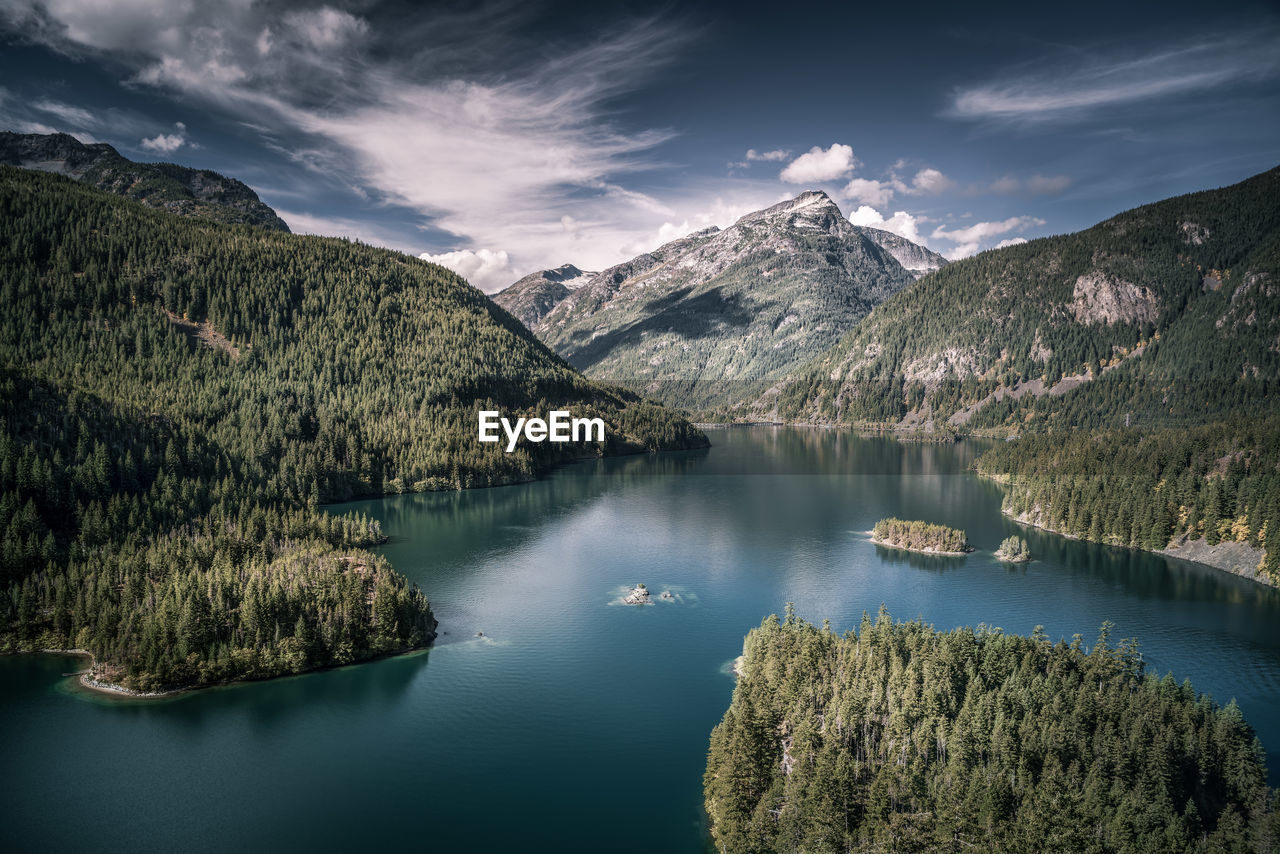 Scenic view of river and mountains at north cascades national park