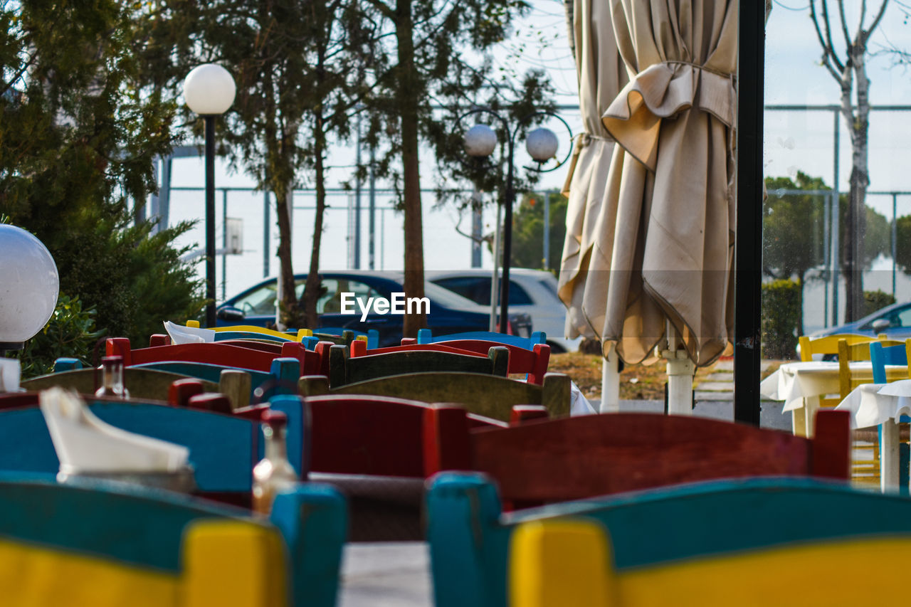 Chairs and table in park