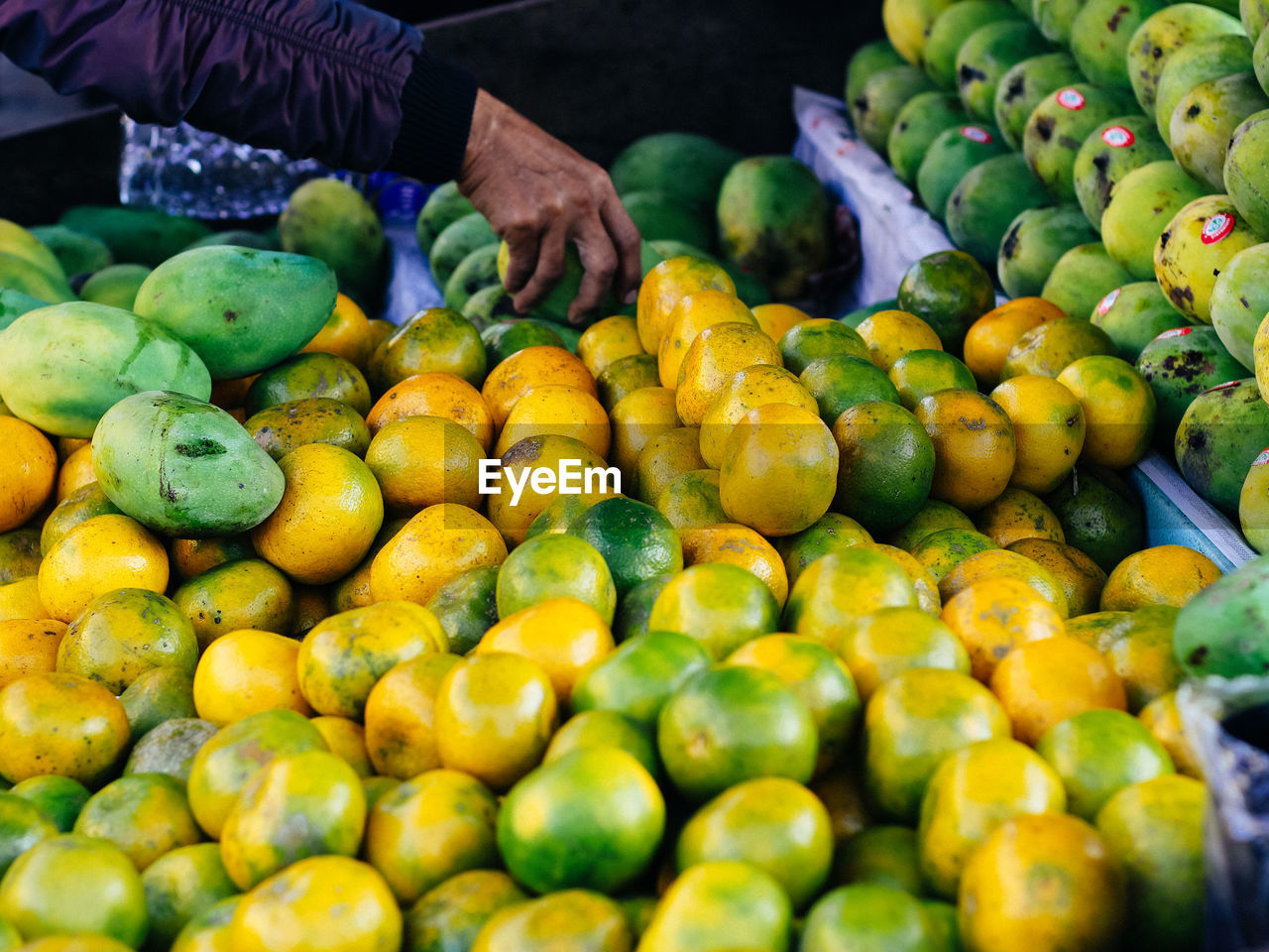 Green fruits for sale in market