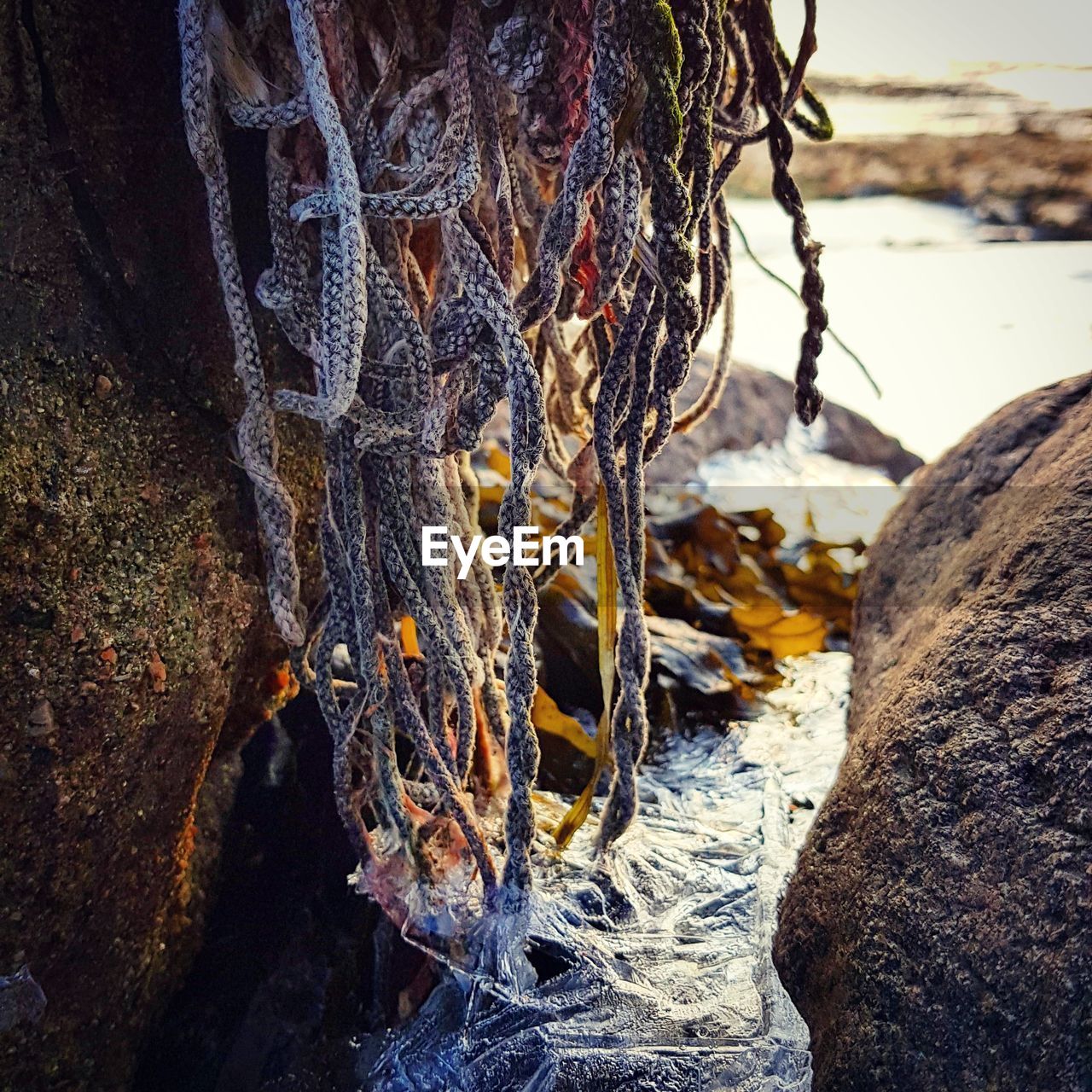 CLOSE-UP OF ROPE TIED TO FISHING NET