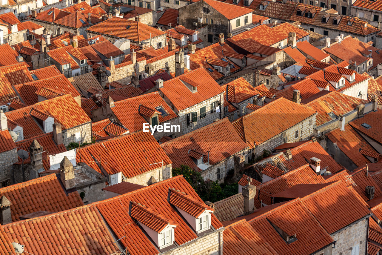 High angle view of buildings in city