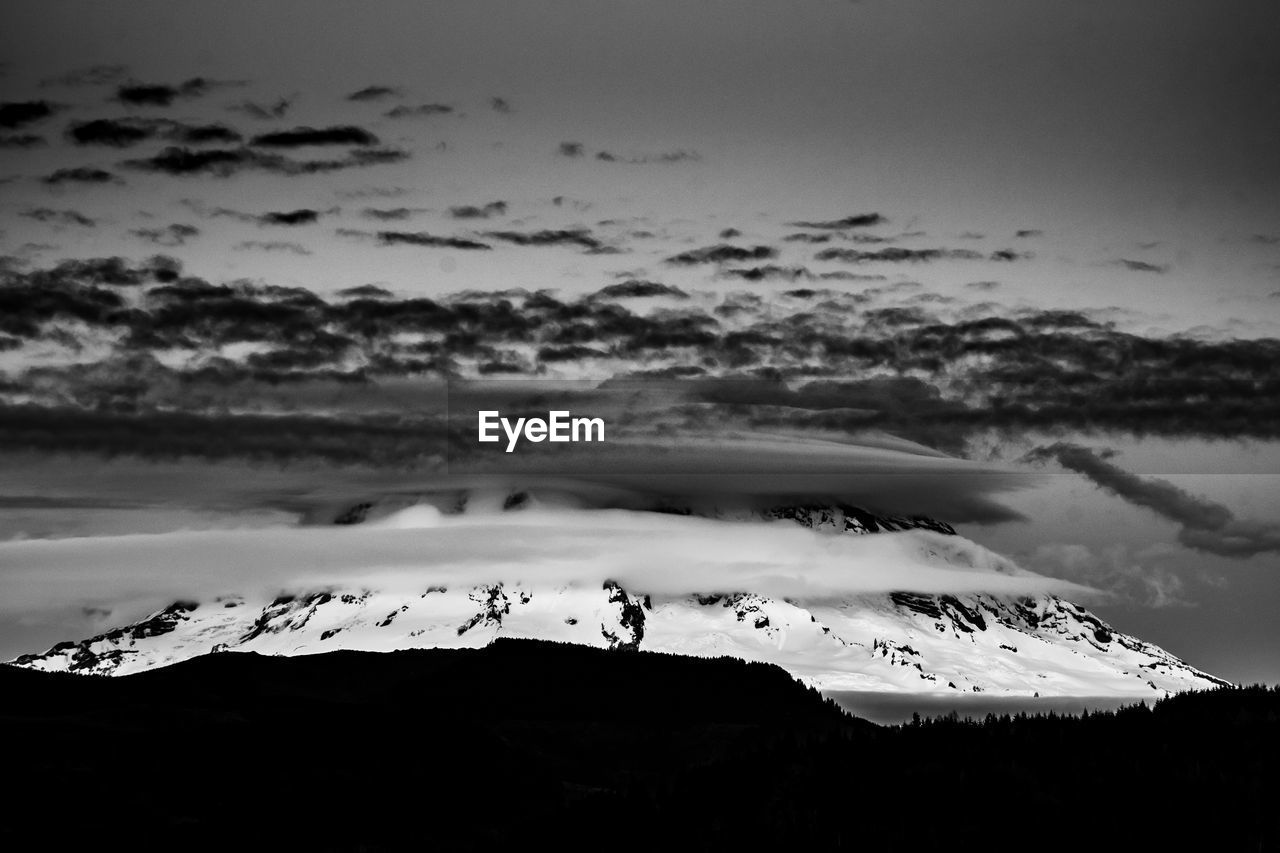 Scenic view of silhouette mountain against sky