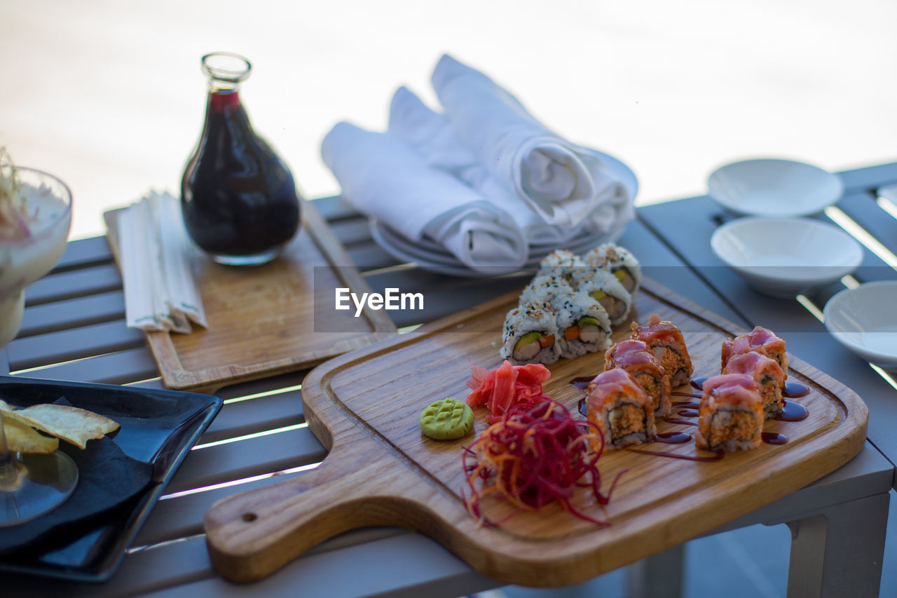 high angle view of food in plate on table