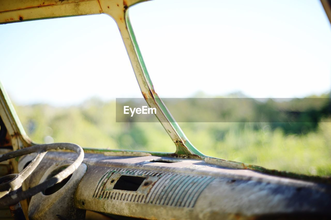 Close-up of abandoned car