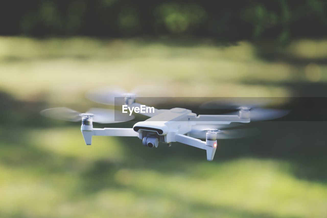 Close-up of drone flying outdoors