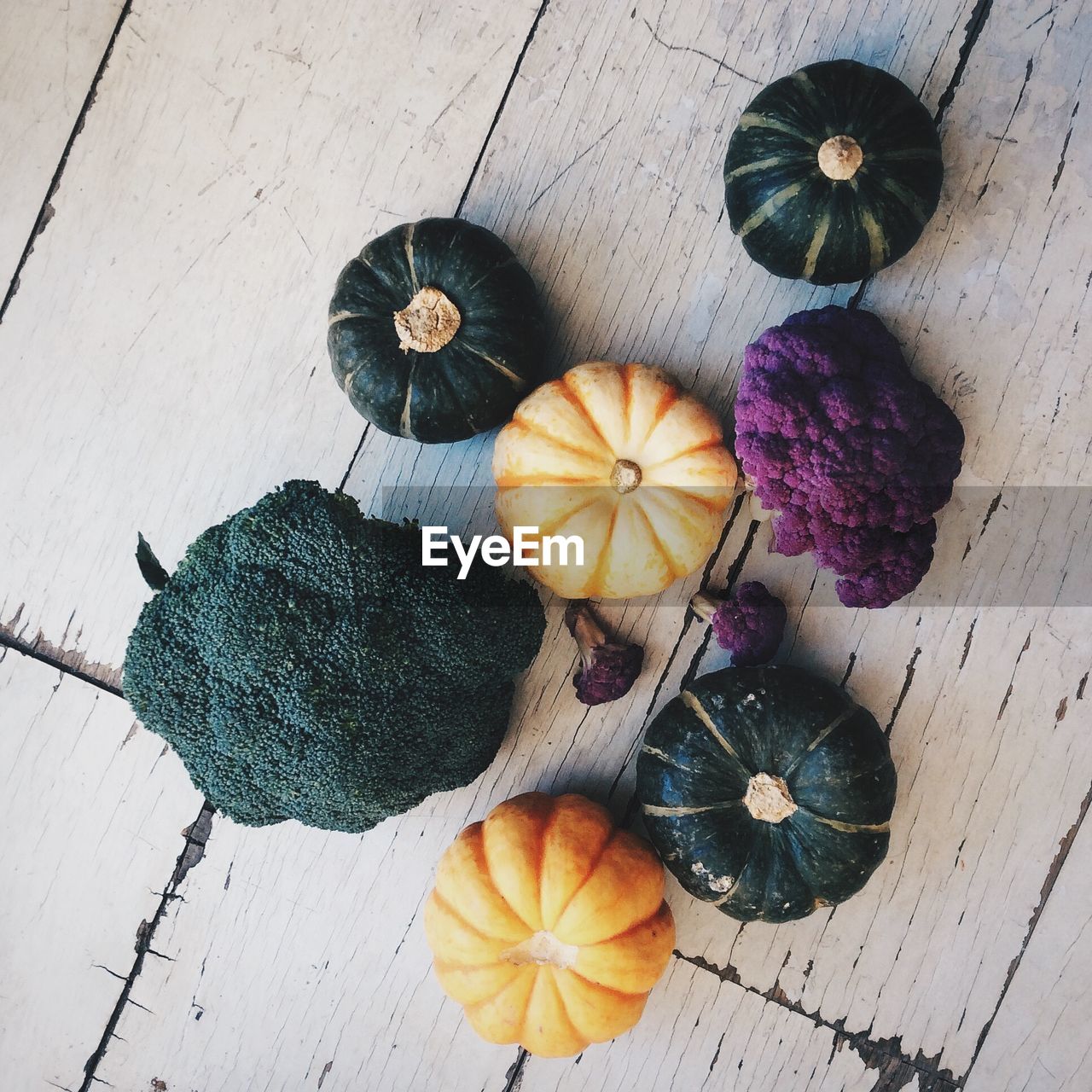 Directly above shot of vegetables on wooden table