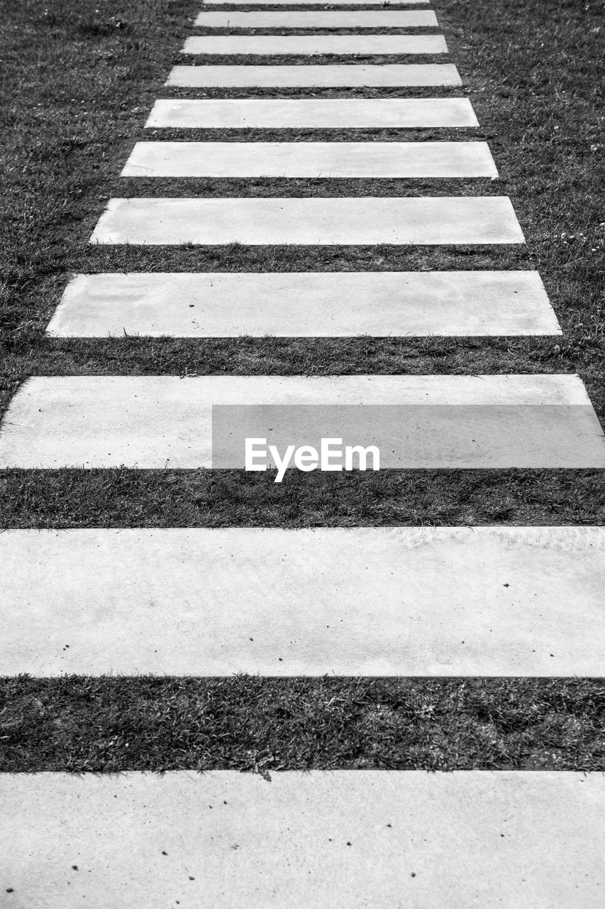 HIGH ANGLE VIEW OF ZEBRA CROSSING ON STREET