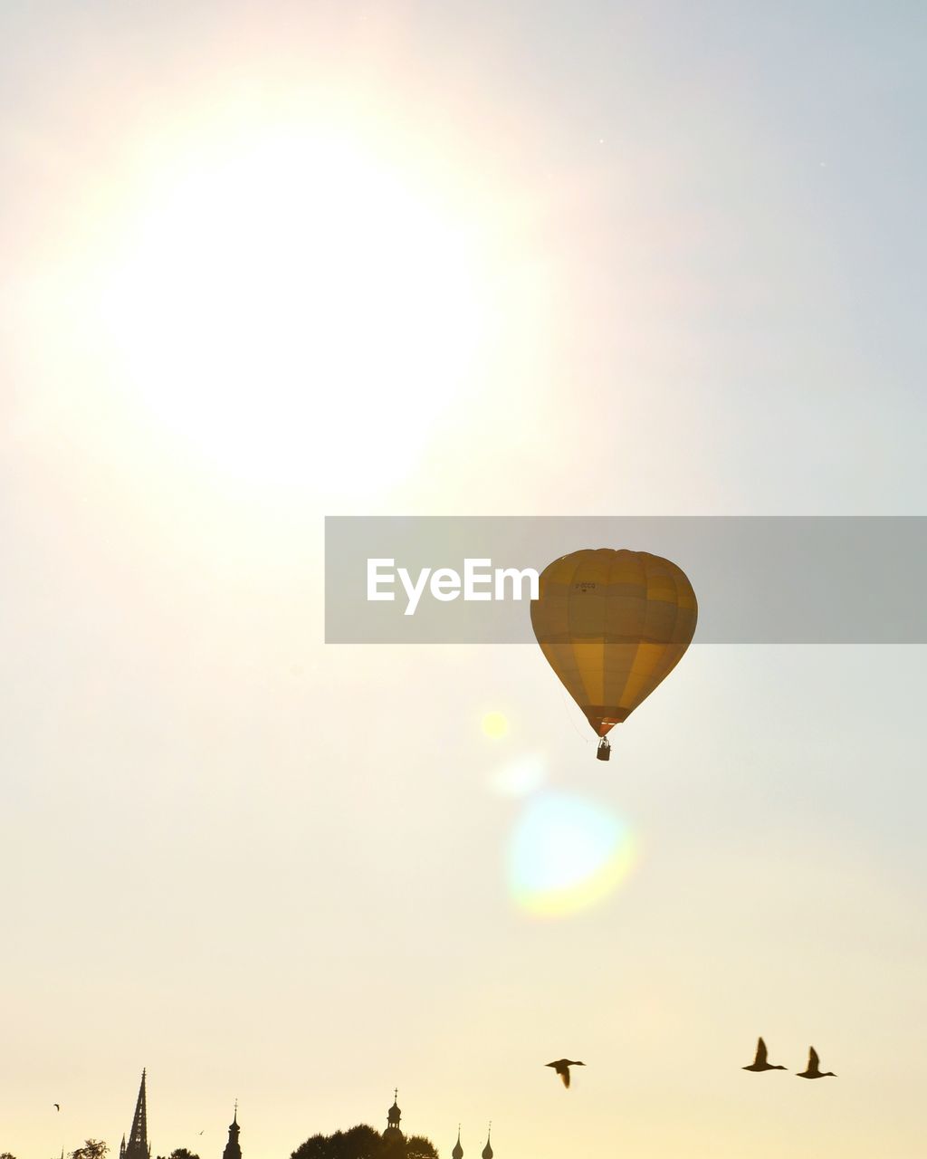 Low angle view of hot air balloons against sky during sunset