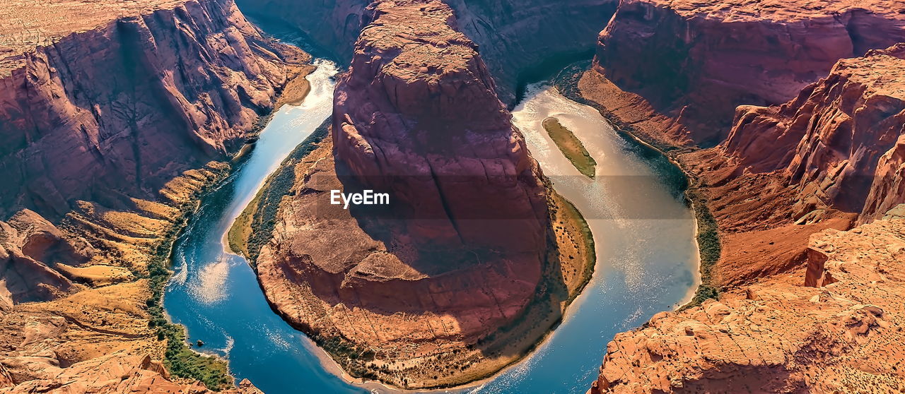 High angle view of rocks in river