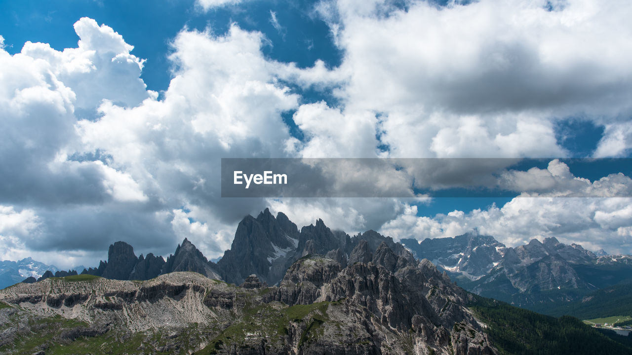 Scenic view of mountains against cloudy sky