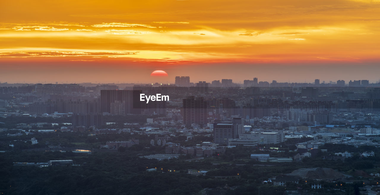Panorama view of taipei city from kite hill at sunset