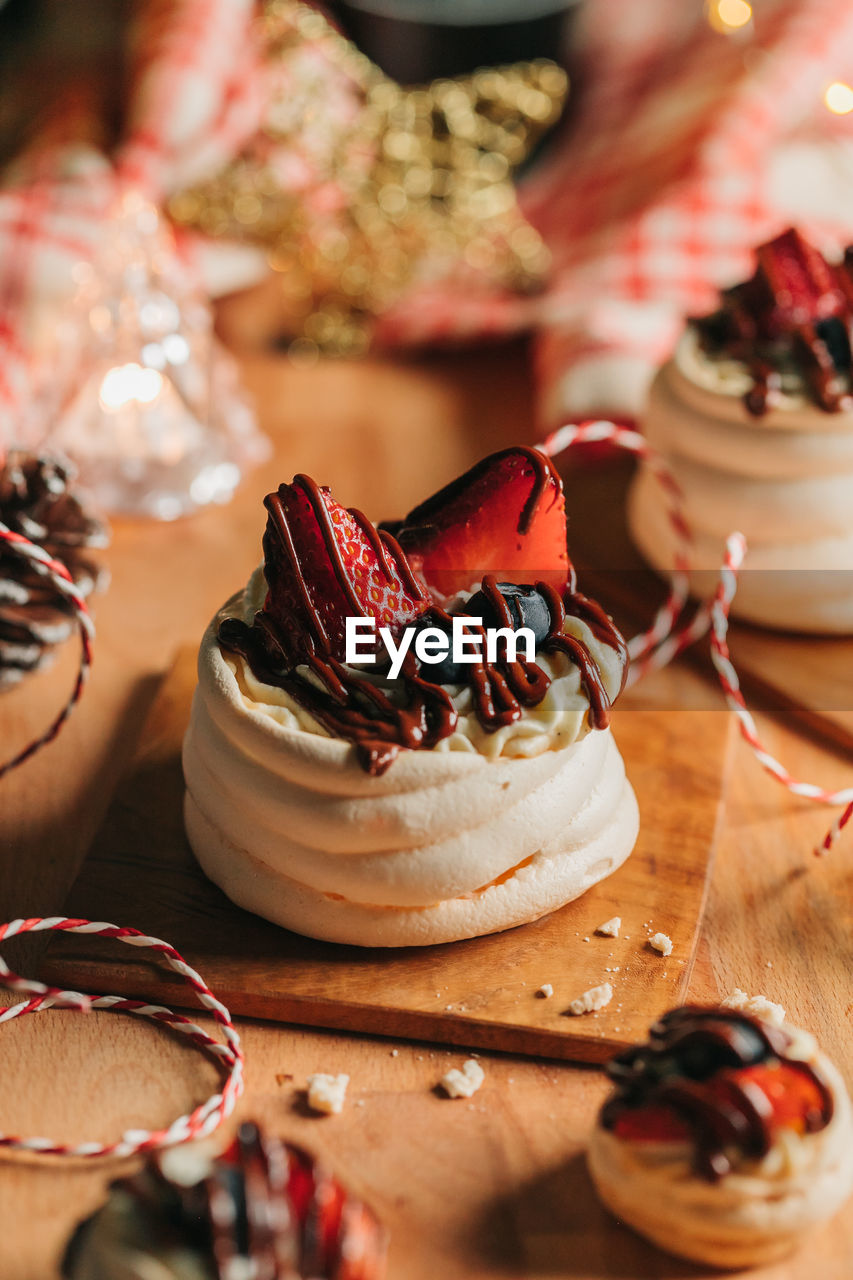 Close-up of dessert on table