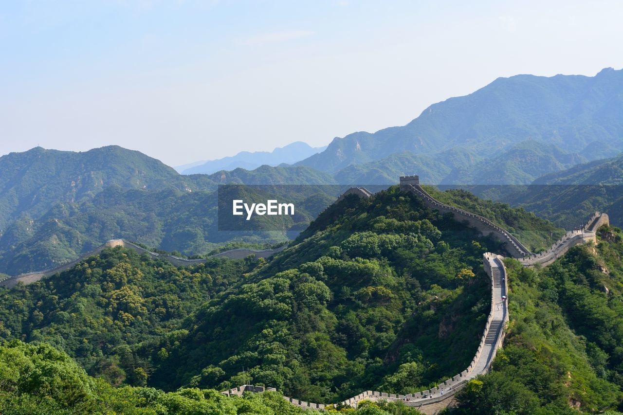 High angle view of mountains against clear sky