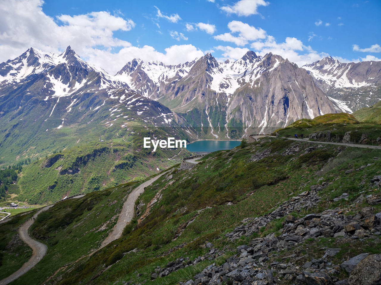 Scenic view of snowcapped mountains against sky