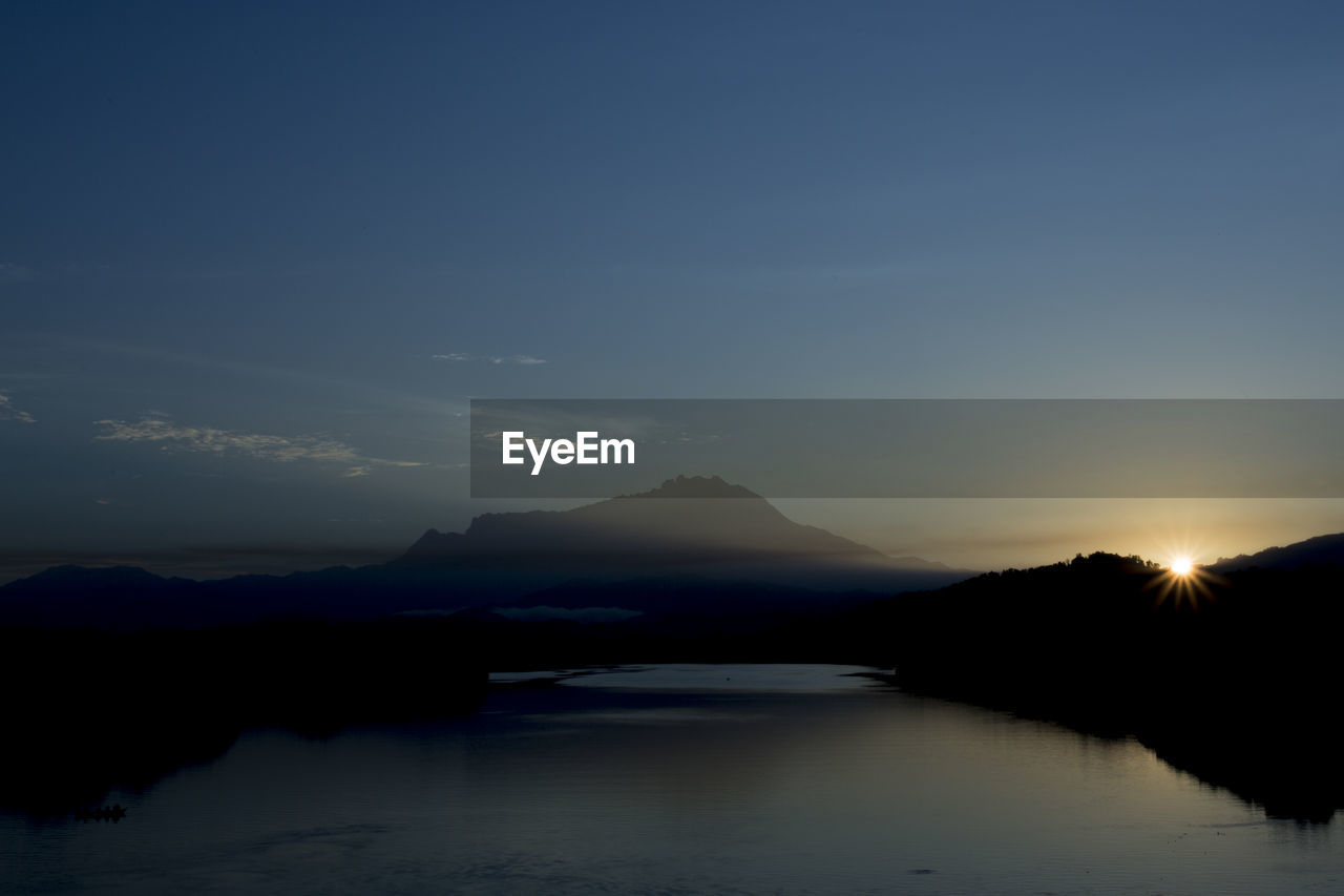 Scenic view of lake against sky during sunset