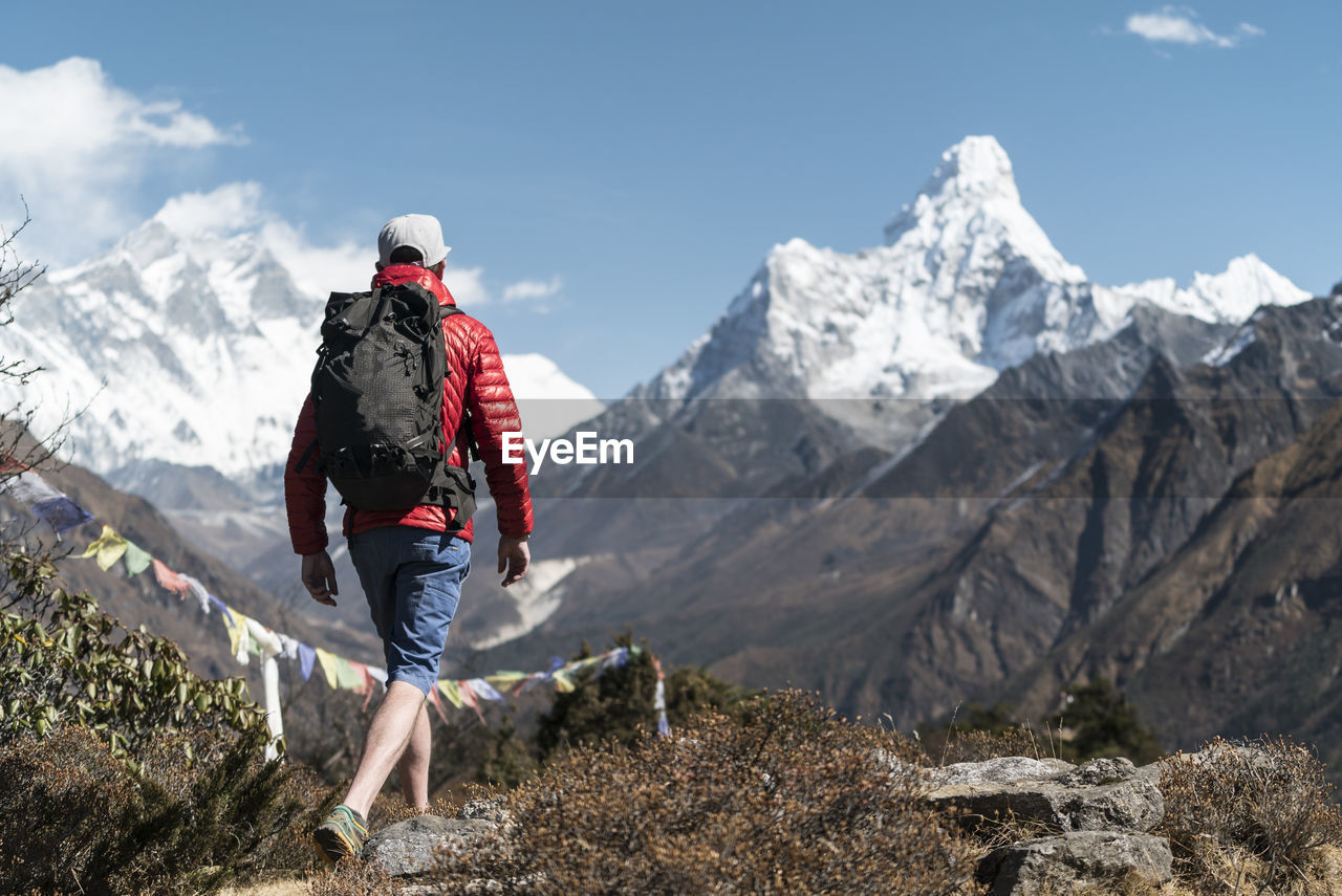 Man hiking on the ama dablam expedition, khumbu, nepal