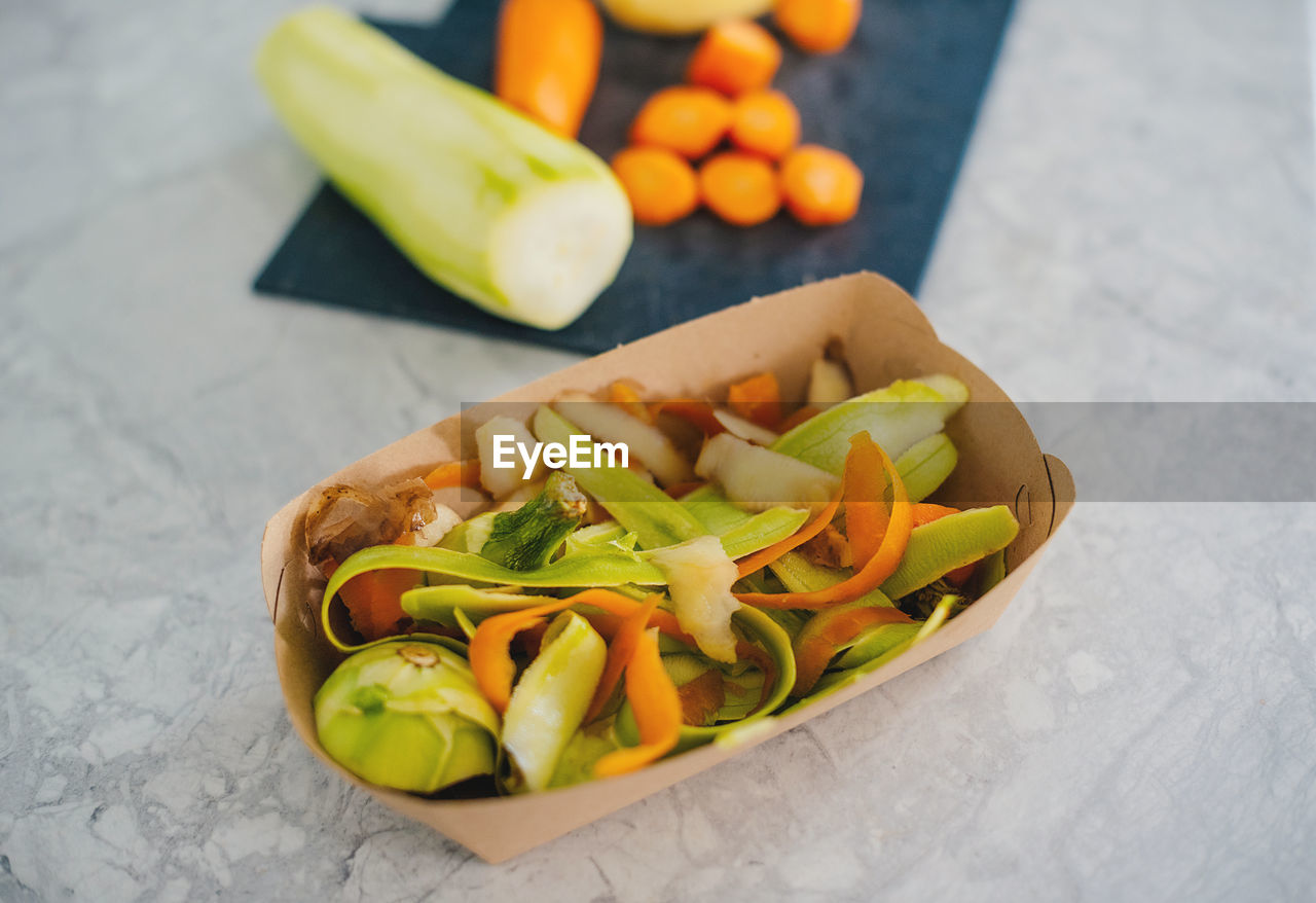 high angle view of food in plate
