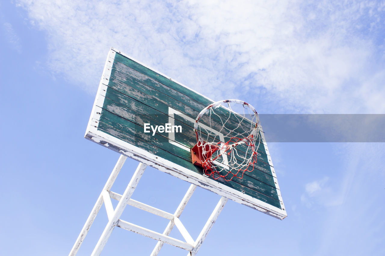 Low angle view of basketball hoop against sky