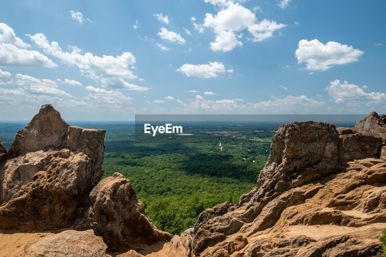 Scenic view of rocks and sea against sky
