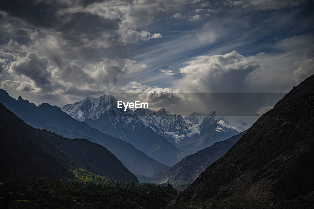 Scenic view of snowcapped mountains against sky